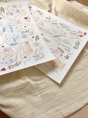 affiche mariage champêtre illustration florale personnalisée