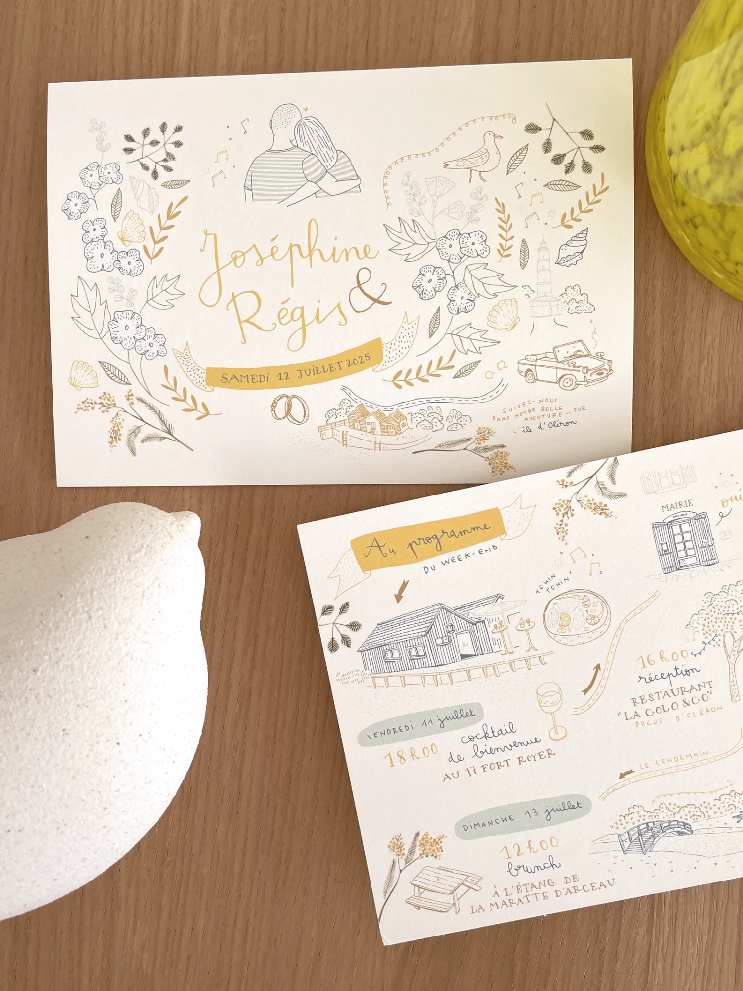 Dessin personnalisé mariage phare coquillage